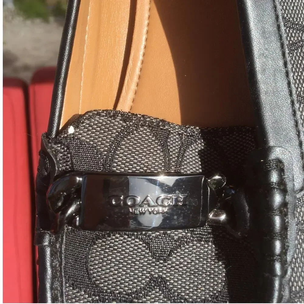 Coach Olive Loafers Flats Signature Logo Canvas Black & Gray Size 7 1/2 Shoes